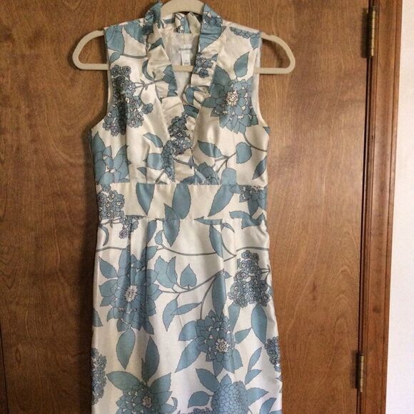 Dressbarn Women's Size 4 Blue Floral Sheath - Picture 1 of 5